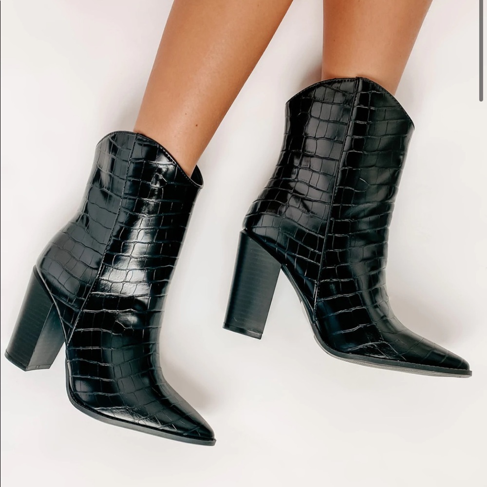 Faux Croc Heeled Booties